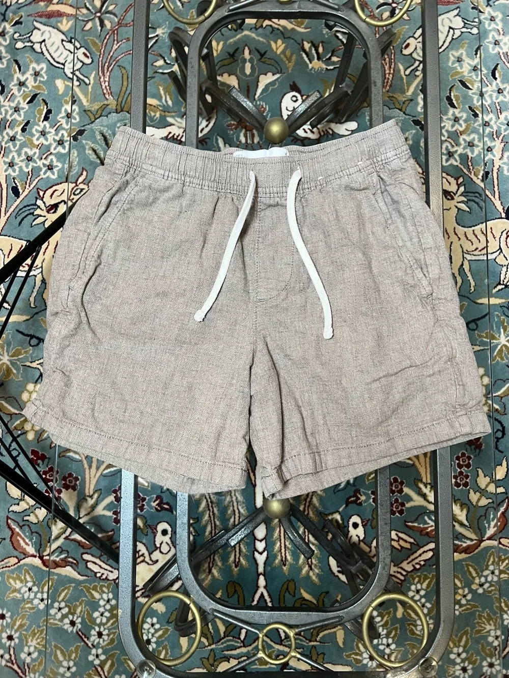 Hollister Light Taupe Drawstring Linen-Blend Shorts